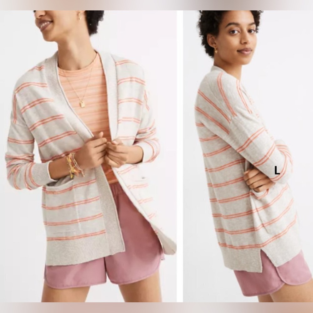 Madewell Bradley Cardigan Sweater blue size Stripes Pockets Grandpa Sweater M - Picture 1 of 4